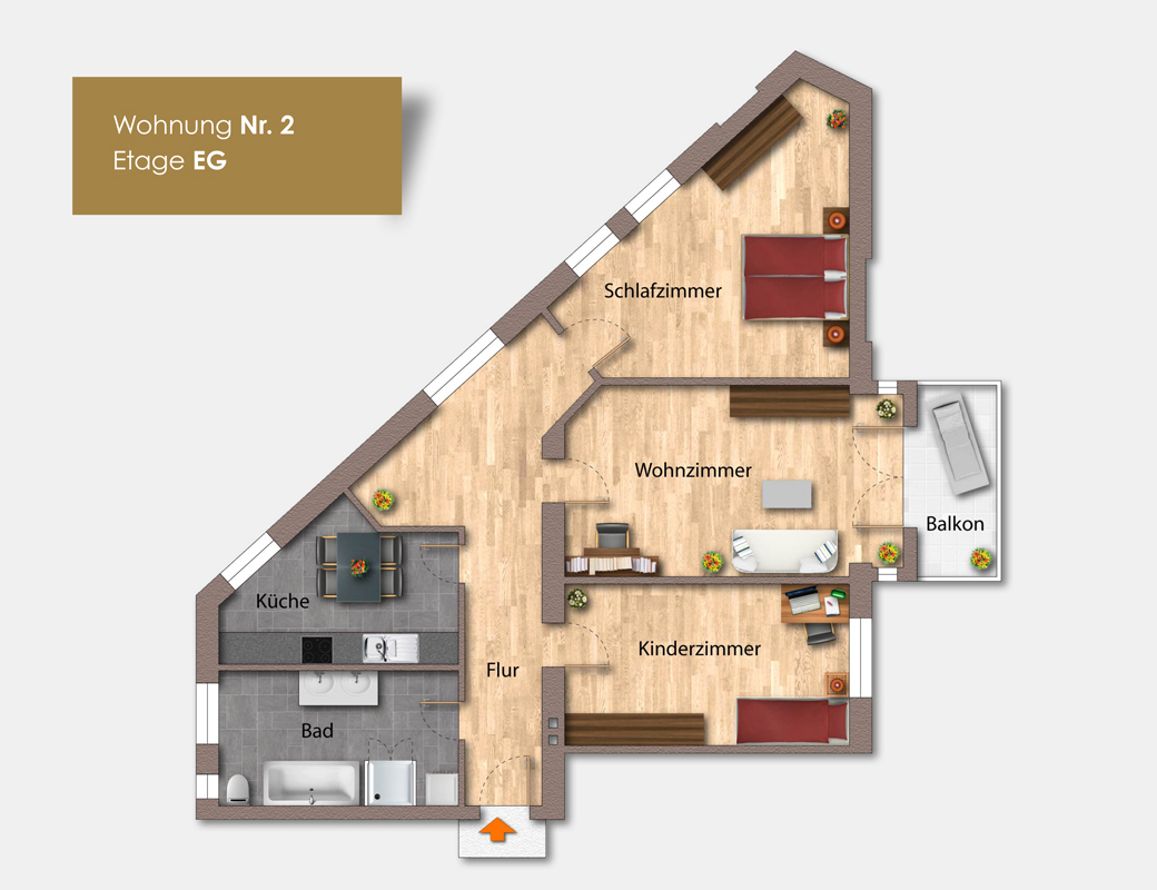 Grundriss Wohnung 2 – Stadthaus Schenkendorf 14 Magdeburg