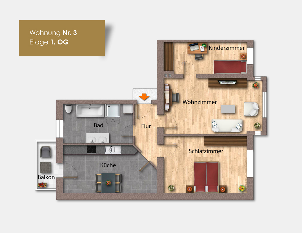 Grundriss Wohnung 3 – Stadthaus Schenkendorf 14 Magdeburg