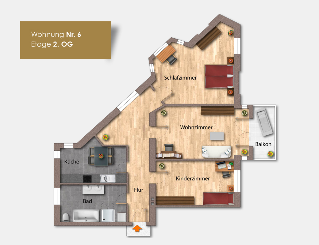 Grundriss Wohnung 6 – Stadthaus Schenkendorf 14 Magdeburg